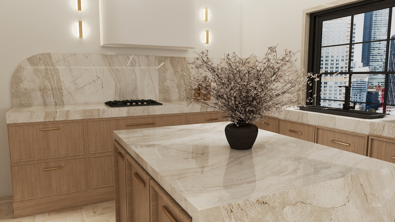 Marble kitchen island detail from a Design by Karla project